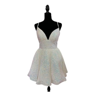 Sherri Hill Womens V Neck A Line Mini Dress In White