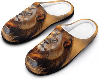 Generic Adult Male Lion Sunset Mens Slippers Memory Foam Winter Warm Sandals Slip On House Shoes Size 7-14