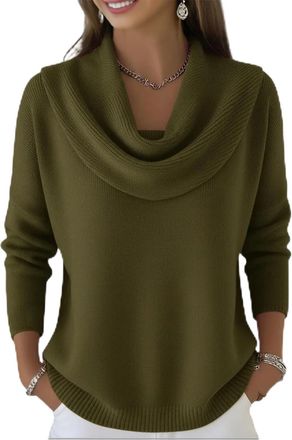 Generic Womens Chunky Knitted Jumper with Cowl Neck and Batwing Sleeves, Soft Turtleneck Pullover Sweater with Pockets, Long Sleeve Casual Winter Warm Knitwea