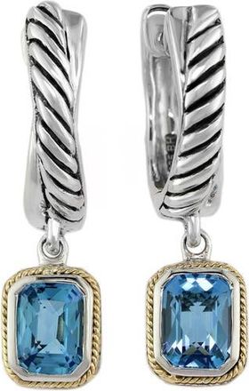 Effy Sterling Silver & 18K Gold Blue Topaz Drop Huggie Hoop Earrings at Nordstrom Rack