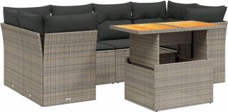 vidaXL Vidaxl - Set De Sof&aacute;s De Jard&iacute;n 7 Piezas Con Cojines Rat&aacute;n Pe Gris