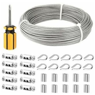 OEM Cable De Acero Inoxidable De 3 Mm X 50 M - Recubrimiento De Pvc Resistente A La Abrasi&oacute;n - Incluye Fundas Y Terminales - Resistente A La Corrosi&oacute;n -cr