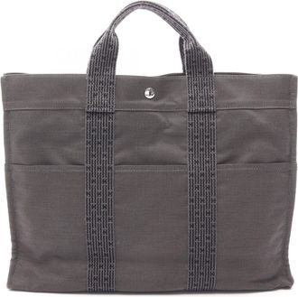Herm&egrave;s Gray Nylon Canvas Handbag Tote Bag (Pre-Owned)