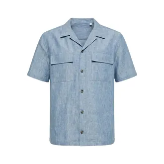 PESERICO Peserico, Short Sleeve Shirts, male, Blue, Size: 3XL Camp Linen Shirt