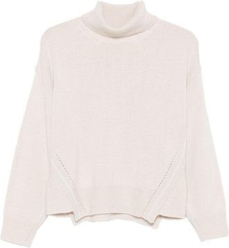 Alpha Studio Relaxed Fit White Merino Wool Sweater