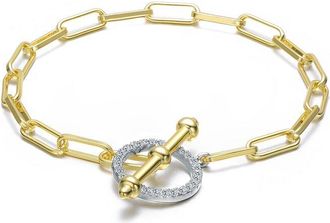 Rachel Glauber 14K Plated Cz Circle Toggle Bracelet