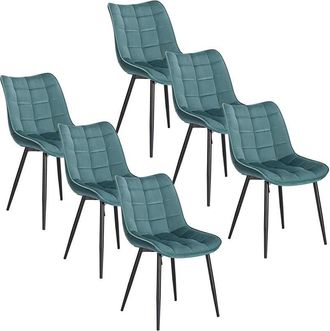 Woltu 6x Sedia da Pranzo Retro Velluto Senza Braccioli Salotto Imbottite Cucina Turchese