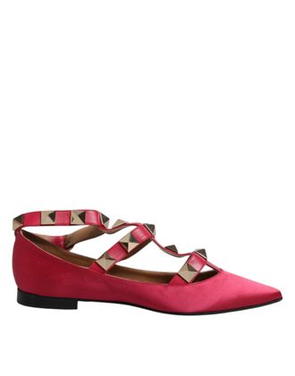 Prosperine Red Gold Studded Pointed Toe Ballet Flats Womens Shoes