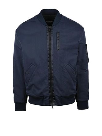 Dondup Structured Blue Bomber Jacket With Zip Closure And Ribbed Detailing