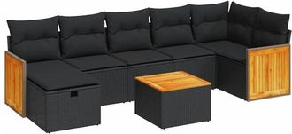 vidaXL Set De Sof&aacute;s De Jard&iacute;n Y Cojines 8 Piezas Rat&aacute;n Sint&eacute;tico Negro Vidaxl