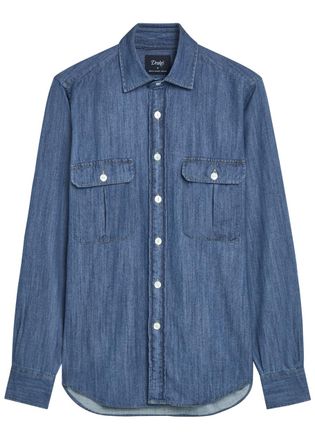 Drake's Drakes Chambray Shirt - Denim - Xxl