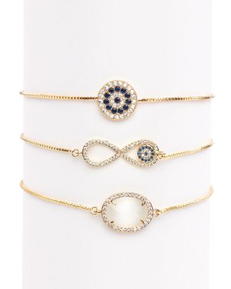 Eyecandy LA Eye Candy La Luxe Collection 18K Plated Cz Infinity Adjustable Chain Bracelet Set