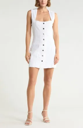 Good American Button Front Denim Minidress in White001 at Nordstrom, Size Large