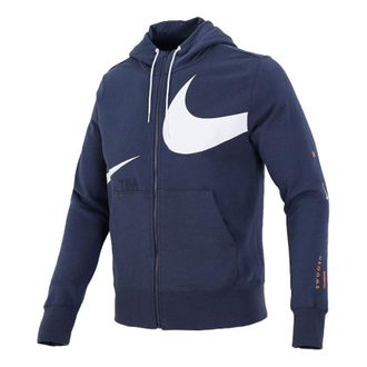 Nike Large Logo Printing Loose Hooded Jacket Navy Blue DD6088-437