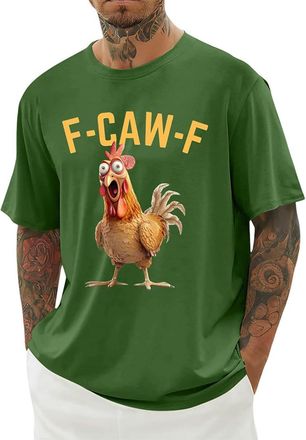 Generic Short Sleeve Shirts Men, F-CAW-F Mens T Shirt Funny Chicken Scream Shirts Novelty Rooster Graphic Design Tees Short Sleeve Crew Neck Tops Blouse Light