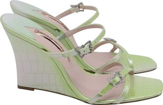 Sophia Webster Venus Croc-Embossed Wedge Sandals in Green Leather
