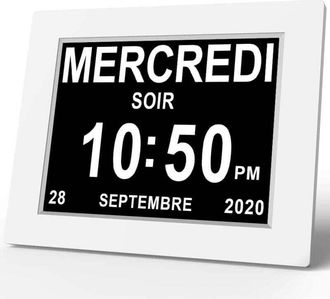 Elle Reloj Digital Lcd De 8 Pulgadas, Pantalla Hd, Blanco Sobre Negro, Compatible Con 8 Idiomas, Recordatorio, Memoria, Atenuador Autom&aacute;tico - Kzq