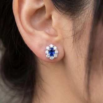 Pompeii3 3.10 Ct Blue Sapphire & Diamond Halo Studs 14k White Gold Lab Grown