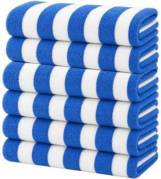 Luxury Home 6-Pack Cabana Striped Terry Cloth Beach Towels