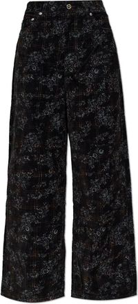 Ganni Fluwelen broek met bloemenpatroon - Dames - Broeken - Zwart - Maat: W26 L33 Katoen