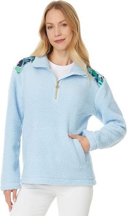 Lilly Pulitzer Wallen Sherpa 1/2 Zip Womens Sweater Bonaire Blue : XS, Polyester/Spandex