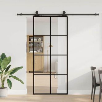 vidaXL Vidaxl - Puerta Corredera Con Set Herrajes Negro 90x205 Cm Vidrio Esg