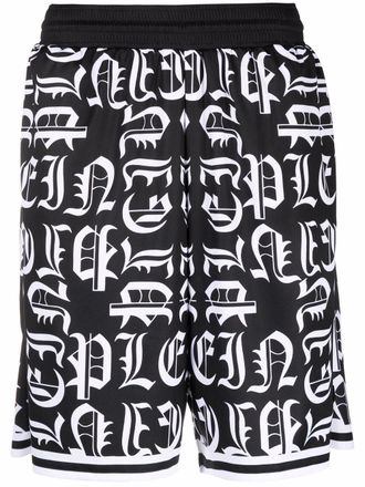 Philipp Plein logo-print jogging shorts - men - Polyester - L - Black
