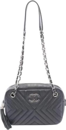 Chanel Pre-owned Vintage Crossbody Tas - Dames - Vintage Schoudertas - Zwart - ONE Size - Leer - Vintage