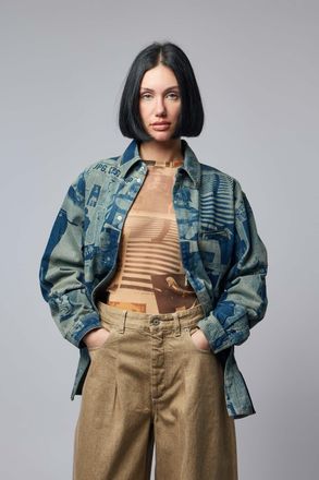 Jean Paul Gaultier Denim Shirt With Newspaper Print