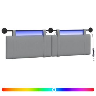 vidaXL Cabecero Colgante Con Luz Led Gris Claro Tela Vidaxl