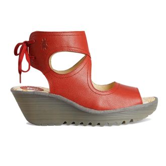 FLY London YULP571FLY Mousse Leather Womens Heels Sandals - Devil Red - Size:UK 6