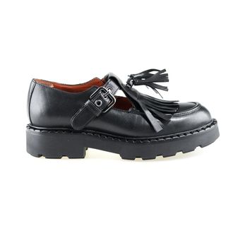 Mjus Leren platte schoenen, T-bandje en franjes