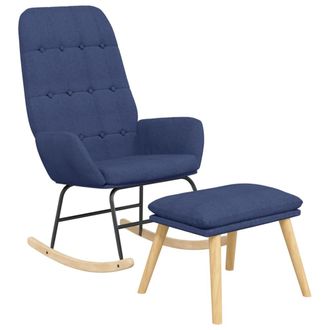 vidaXL Sill&oacute;n Mecedora Con Taburete Tela Azul Vidaxl