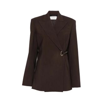 Sportmax Jassen, Dames, Bruin, 2Xs, Leer, Geklede Viscose Blazer met Leren Riem