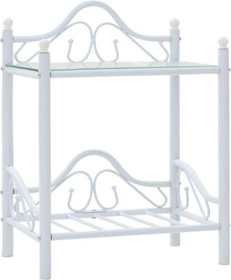 vidaXL Mesita De Noche De Acero Y Vidrio Templado 45x30,5x60 Cm Blanco Vidaxl