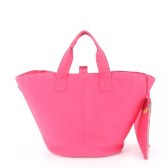 Herm&egrave;s Pink Leather Canvas Handbag Pouch Shoulder Bag Tote Bag (Pre-Owned)