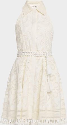 Alice & Olivia Lucy Eyelet Halter Mini Shirtdress