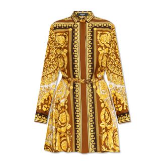 Versace Shirt Dresses, female, Yellow, Size: 2XS Silk dress with belt