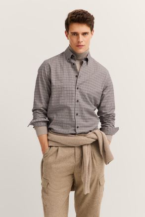 Bugatti Herren Vrijetijdsshirt met lange mouwen, geruit en button-down kraag