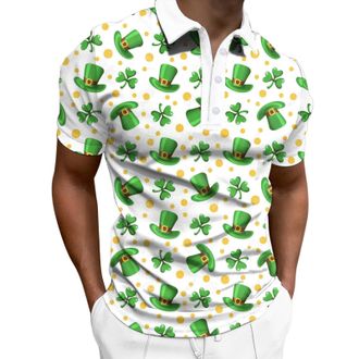 Generic Plus Size St. Patricks Day Mens T-Shirts Polo St Patricks Day Outfit Casual Loose Lapel Short Sleeve Half Zipper Irish Lucky Shamrock Print Blouse Luc