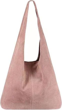 Generic Ladies New Italian Genuine Real Suede Leather Oversize Slouch Shoulder Tote Bag (Pinky Nude)