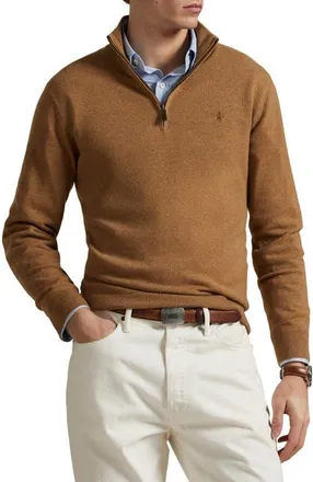Polo Ralph Lauren Regular Fit Wool Quarter Zip Sweater in Latte Brown Heather at Nordstrom, Size Xx-Large