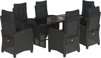 vidaXL Set De Comedor De Jard&iacute;n 7 Pzas Y Cojines Rat&aacute;n Sint&eacute;tico Negro Vidaxl