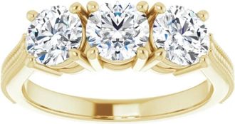 Pompeii3 1 1/2 Ct Three Stone Lab Grown Diamond Engagement Anniversary Ring Yellow Gold