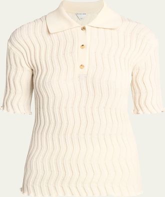 Bottega Veneta Zigzag Knit Short-Sleeve Polo Top