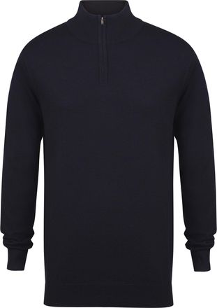Henbury Mens 1/4 Zip Long Sleeve Jumper (2XL) (Navy)