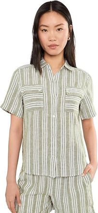 Tommy Bahama Beach Breeze Short Sleeve Utility Shirt Womens Clothing Sea Clay : LG (US 12-14), Cotton/Linen
