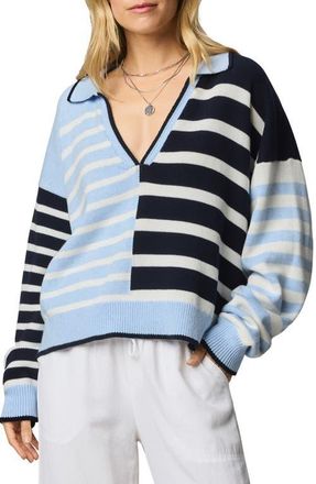 Splendid Arden Stripe Polo Sweater in Navy Blue/Sea Breeze/White at Nordstrom, Size X-Large