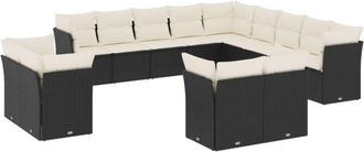 vidaXL Set De Sof&aacute;s De Jard&iacute;n Y Cojines 13 Pzas Rat&aacute;n Sint&eacute;tico Negro Vidaxl