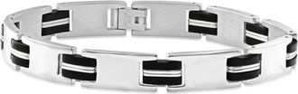 Pompeii3 Mens Steel And Black Two Tone, Two striped 10mm Link 8.5 Bracelet
